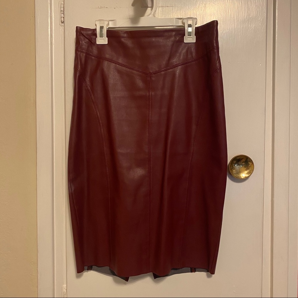 Express Oxblood Faux Leather Pencil Skirt
